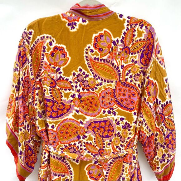 Rachel Zoe Women's Floral Kimono Robe Size S Mustard Boho Chic - Picture 5 of 9